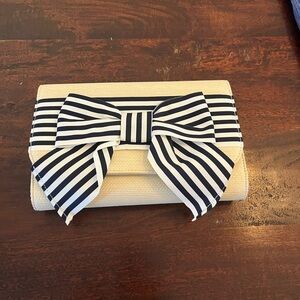 Mark & Graham Cream Clutch with Black and White Bow